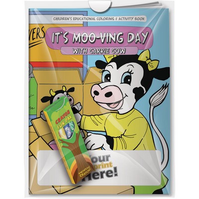Combo Pack - "It's Moo-ving Day with Carrie Cow" Coloring Book & 4-Pack of Crayon in a Poly Bag