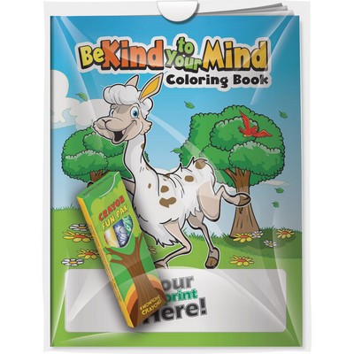 Combo Pack - "Be Kind to Your Mind" Coloring Book & 4-Pack of Crayon in a Poly Bag