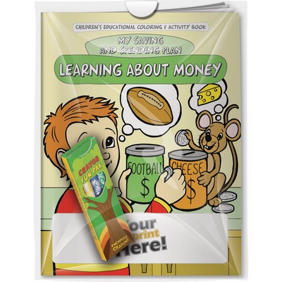 "Learning About Money: My Saving and Spending Plan" Coloring Book & 4-Pack of Crayon (Imprinted)